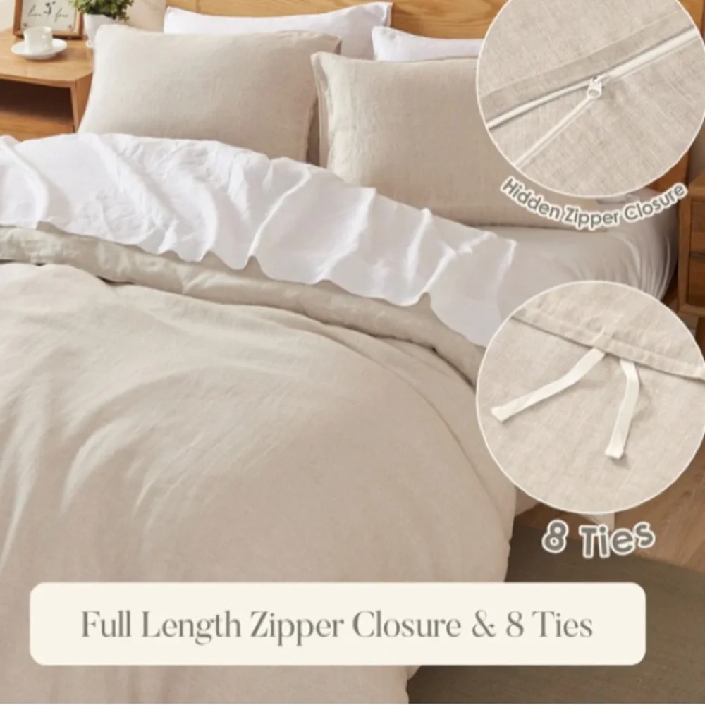 Dapu French linen Minimalist natural Duvet Cover Set with 2 shams